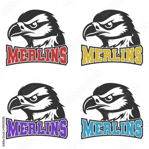 Merlins Illustration Clip Art Design Shape. Mascot Silhouette Icon Vector.