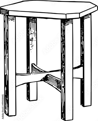 Rectangular Tabouret - Minimalist Wooden Stool Vector Illustration