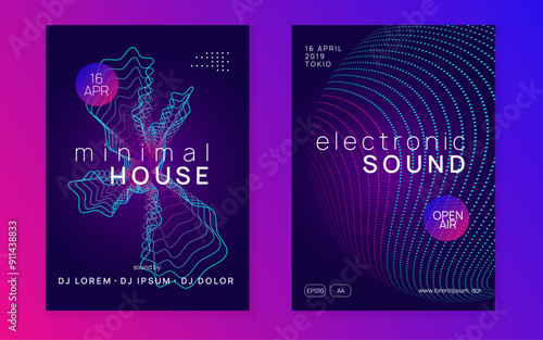 Fest Event. Blue Dj Set. Techno Design. Discotheque Festival Element. Concert Cover. Green Sound Magazine. Nightclub Audio Invitation. Violet Fest Event