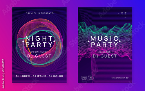 Fest Set. Pink Edm Flyer. Sound Trance Element. Party Event. Electronic Audio Illustration. Concert Invite. Blue Dj Magazine. Green Fest Set