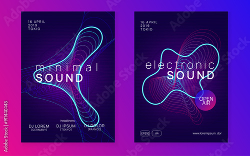 Discotheque Flyer. Violet Techno Design. Party Set. Electro Vector. Electronic Disco Invitation. Pink Music Magazine. Sound Concert Template. Green Discotheque Flyer