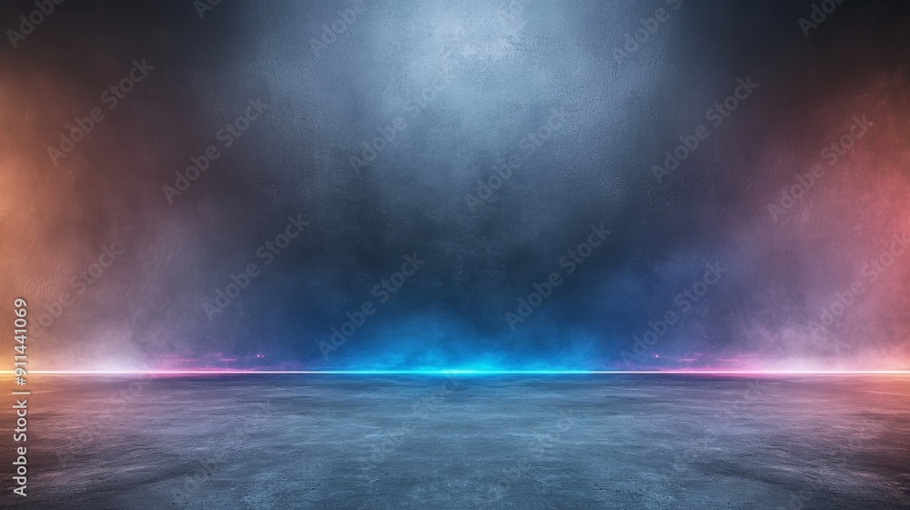 Abstract dark background with colorful neon lights and fog. Abstract dark background with colorful neon lights and fog.