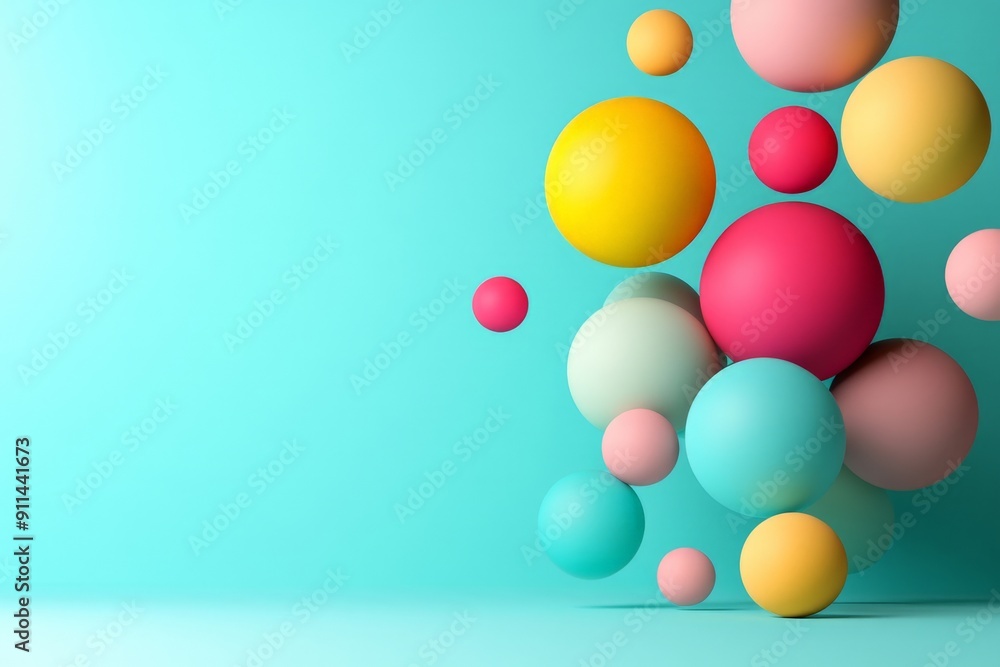 Vibrant Multicolored Spheres Floating Against a Pastel Blue Background Vibrant Multicolored Spheres Floating Against a Pastel Blue Background