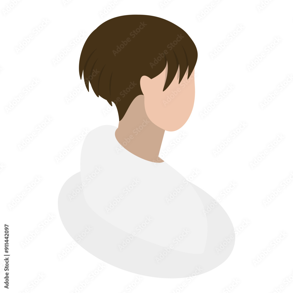 3D Isometric Flat Vector Set of Lady Hairstyles, Rear View. Item 2