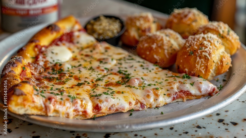 A Slice of Heaven Pizza with Garlic Knots, Close-up Perspective, Food Photography, Italian Cuisine , pizza , garlic knots , italian A Slice of Heaven Pizza with Garlic Knots, Close-up Perspective, Food Photography, Italian Cuisine , pizza , garlic knots , italian