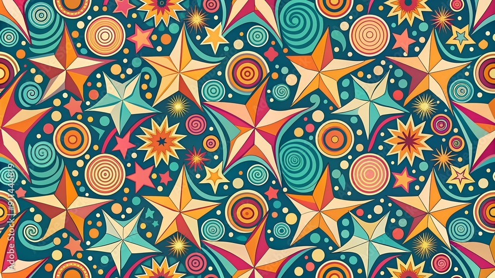 Whimsical Whirlwind of Retro Glamour: A Seamless Pattern of Dazzling Stars and Bold Geometric Shapes AI generated Whimsical Whirlwind of Retro Glamour: A Seamless Pattern of Dazzling Stars and Bold Geometric Shapes AI generated