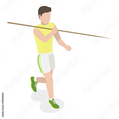 3D Isometric Flat Vector Set of a Character Javeling Throwing, Sports Activity. Item 1