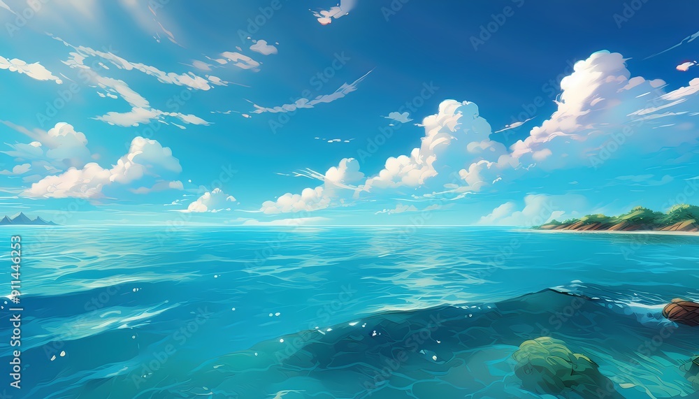 Obraz premium Beautiful blue sea and sky with clouds
