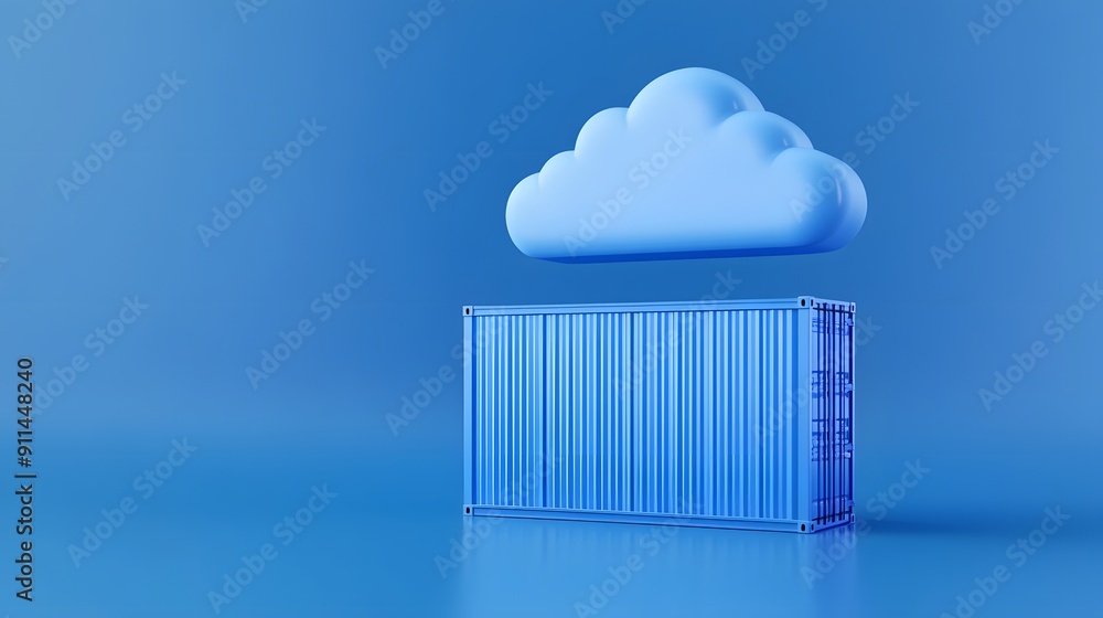 3D illustration of a cloud above a shipping container symbolizing cloud computing and data storage in a modern technology context. 3D illustration of a cloud above a shipping container symbolizing cloud computing and data storage in a modern technology context.