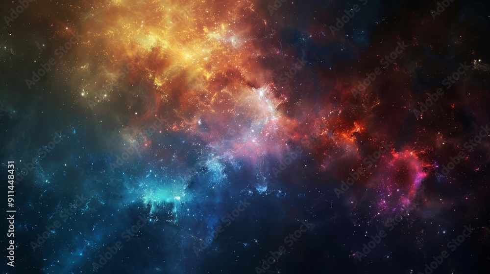 Fototapeta premium A mesmerizing depiction of a colorful nebula with swirling clouds of cosmic dust and twinkling stars.