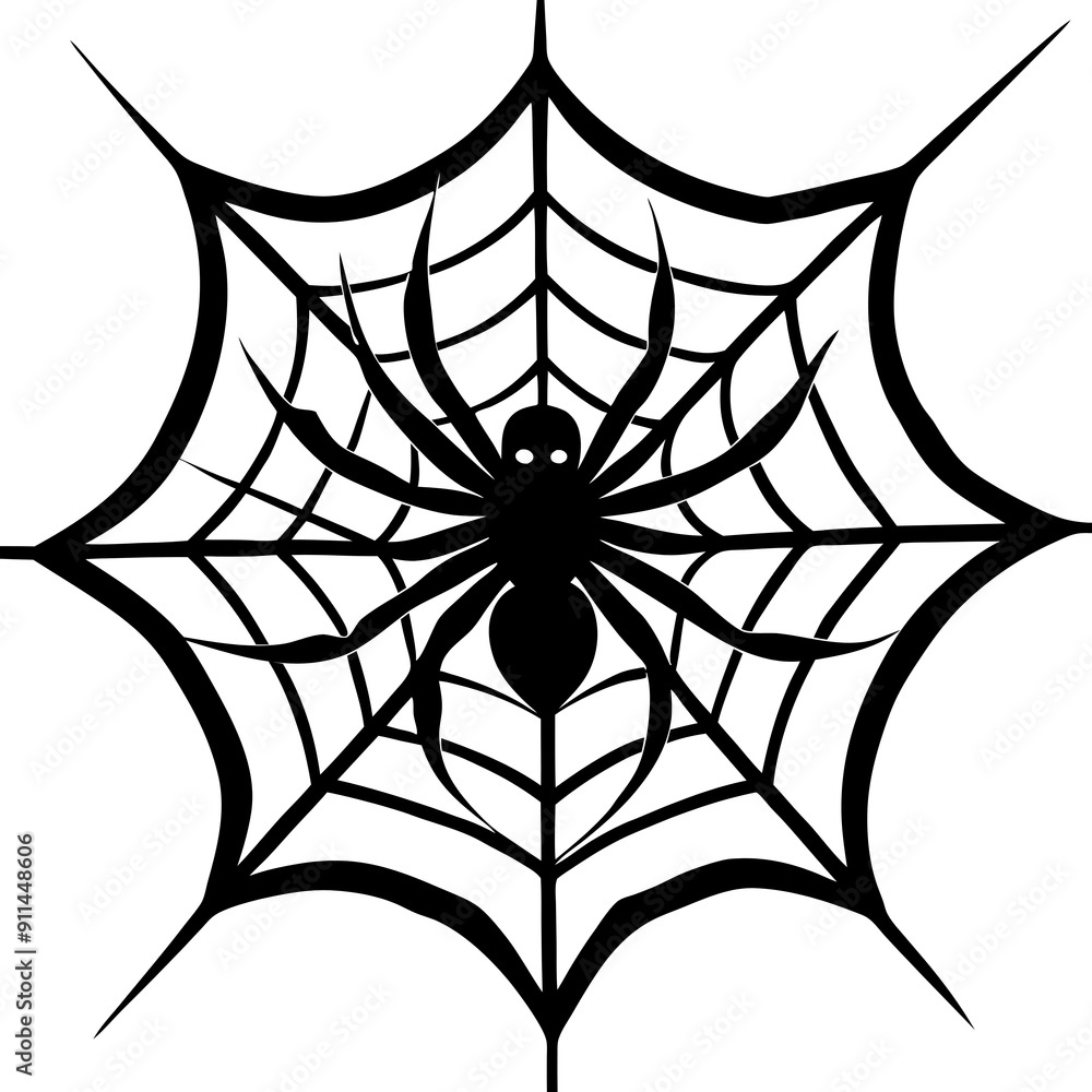 Obraz premium Black illustration of a spider on a web