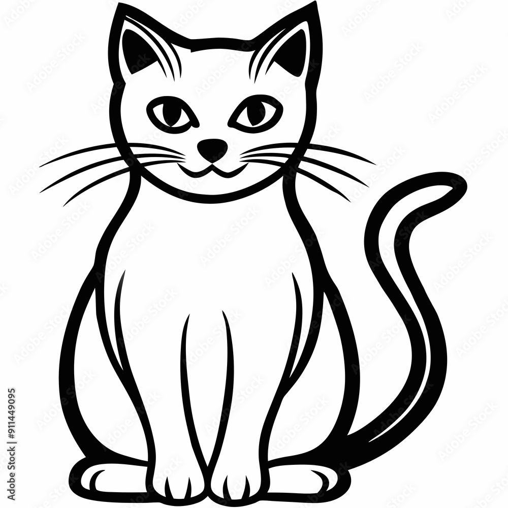 Illustration of a black and white cat on a white background Illustration of a black and white cat on a white background