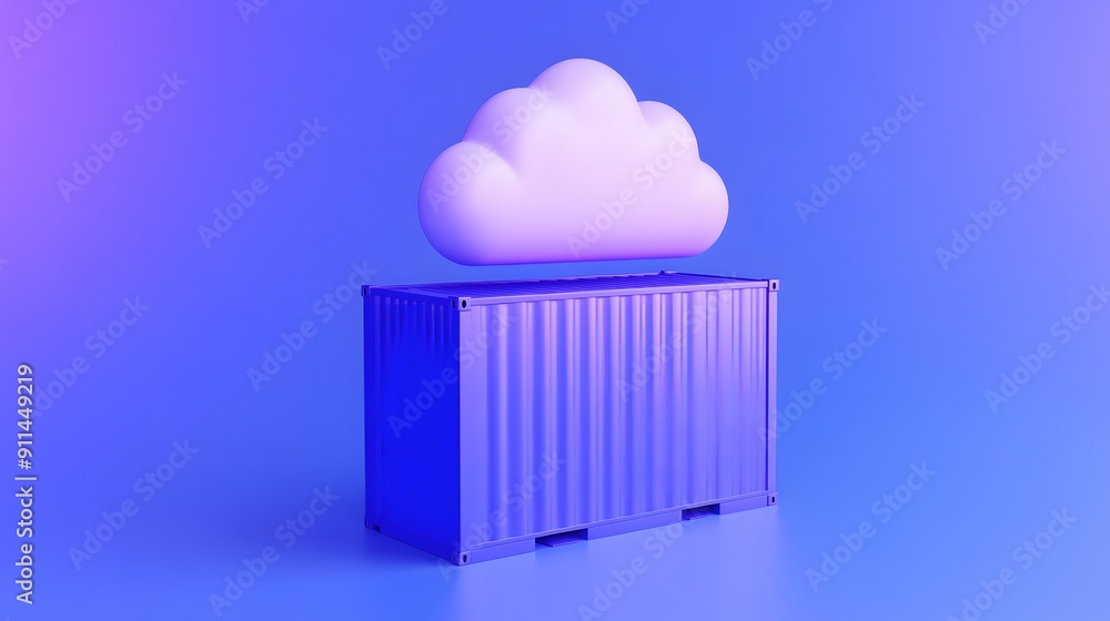 3D illustration of a cloud hovering over a shipping container, symbolizing cloud computing and data storage solutions.