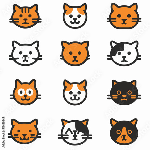 Vector outline icon set of cats