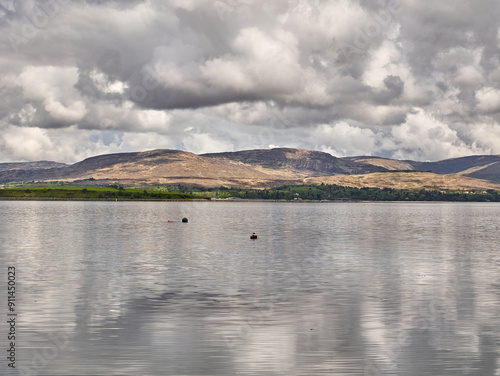 Clouds reflection in water background. Beautiful cumulus clouds reflected in the lake, nature wallpaper