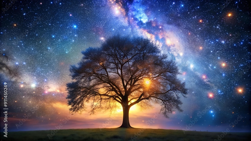Celestial Canopy: A Tapestry of Starlight Woven into a Tree's Branches AI generated Celestial Canopy: A Tapestry of Starlight Woven into a Tree's Branches AI generated