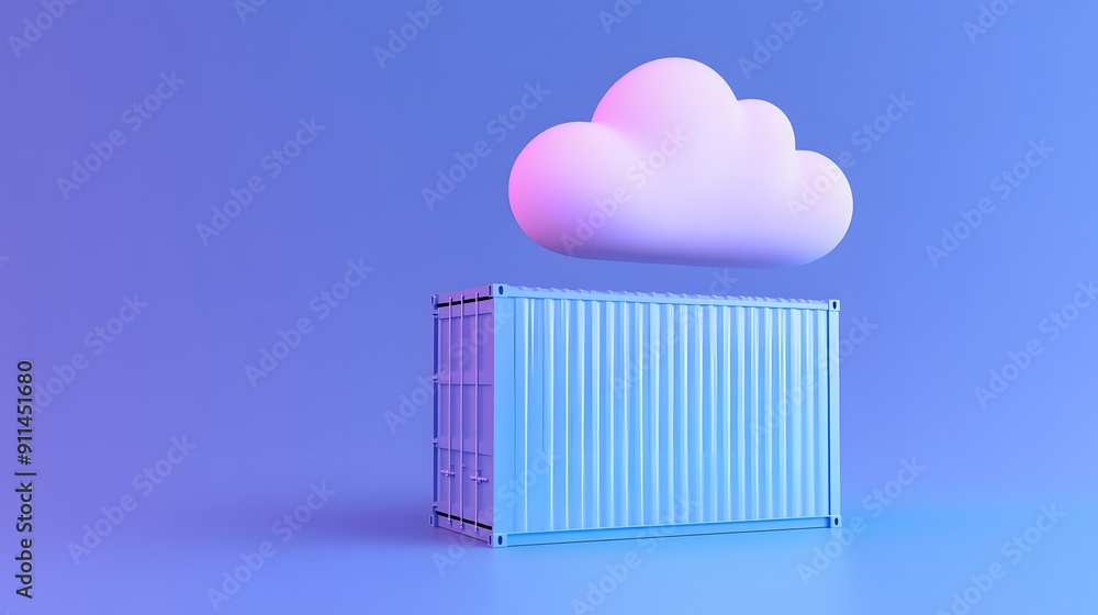 3D illustration of a shipping container below a cloud. Concept of cloud storage, logistics, and data containers in digital technology. 3D illustration of a shipping container below a cloud. Concept of cloud storage, logistics, and data containers in digital technology.