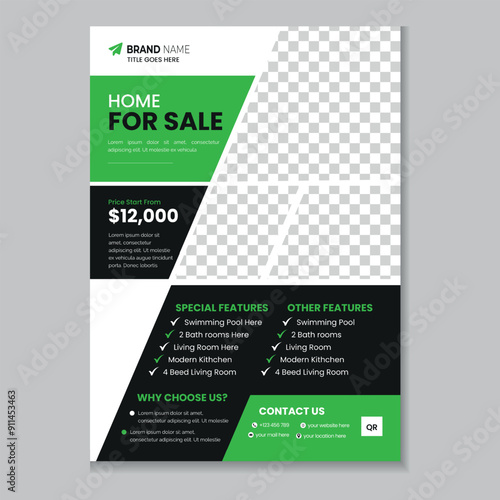 Real estate flyer template design and home sale banner layout design