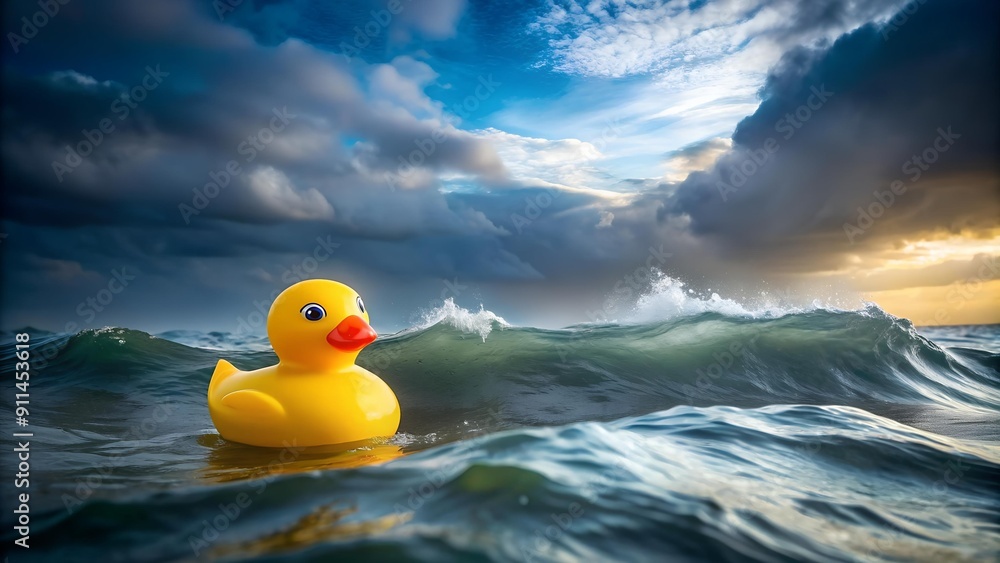 The Lonely Voyager: A Yellow Duck Adrift in the Tempestuous Sea AI generated The Lonely Voyager: A Yellow Duck Adrift in the Tempestuous Sea AI generated