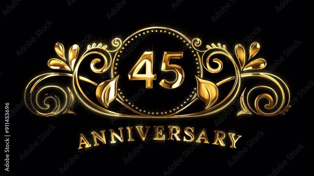 45th Anniversary Celebration. Happy 45 Years Anniversary Animation in Gold Color on the Transparent Background, Alpha Channel. Great for greetings, celebrations, events, and gifts. 45th Anniversary Celebration. Happy 45 Years Anniversary Animation in Gold Color on the Transparent Background, Alpha Channel. Great for greetings, celebrations, events, and gifts.