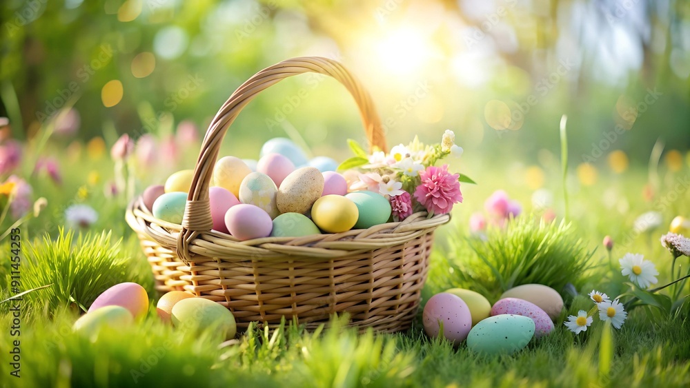 A Pastel Dream of Spring: Easter Basket Overflowing with Delicate Treats AI generated A Pastel Dream of Spring: Easter Basket Overflowing with Delicate Treats AI generated