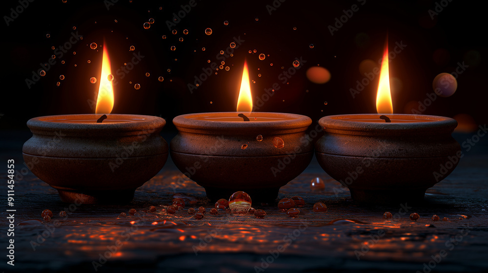 Diwali symbol concepts with light drop splash isolated on dark background. Generative AI Illustration. Diwali symbol concepts with light drop splash isolated on dark background. Generative AI Illustration.