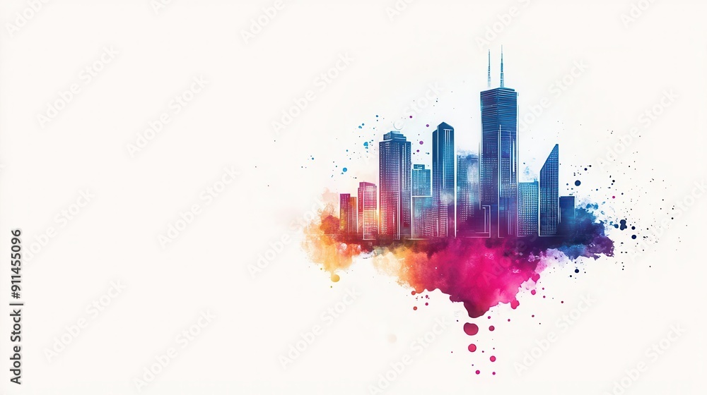 Obraz premium Digital twin of a smart city with holographic elements, flat design, vivid watercolors, AI urban planning