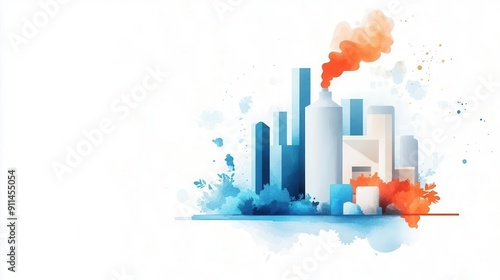 AI managed waste recycling plant in a smart city, flat design, vivid watercolors, urban environmental tech