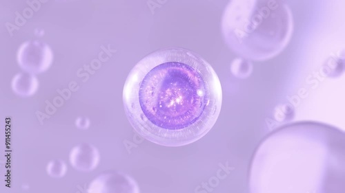 3D animation Cosmetics many atoms floating in droplets. Design of collagen bubbles. Design for a moisturizing cream and serum. Concept of vitamins for beauty and health