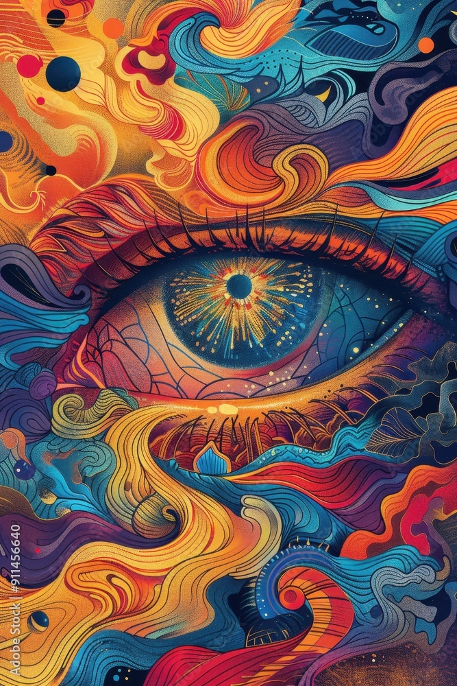 custom made wallpaper toronto digitalIntricate Eye Doodle: Vibrant Poster Design with Creative Line Work Element