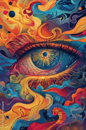 Wallpaper Mural Intricate Eye Doodle: Vibrant Poster Design with Creative Line Work Element Torontodigital.ca