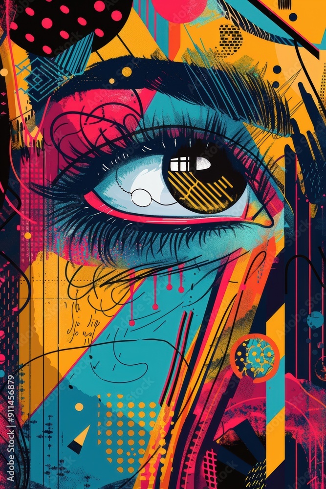 Bright Abstract Poster Design with Stylized Doodle Eye in Vibrant Colors and Patterns Bright Abstract Poster Design with Stylized Doodle Eye in Vibrant Colors and Patterns