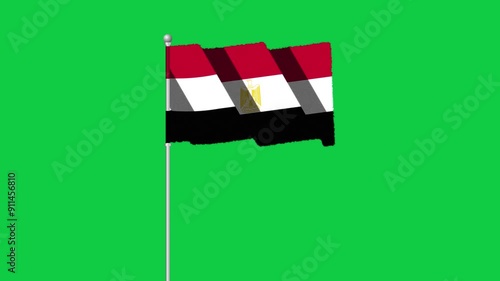 4K EGYPT flag old animation with pole waving on chroma key green screen