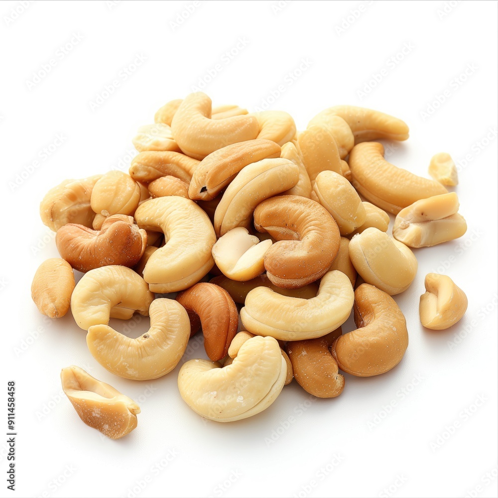 Cashew Nuts Scattered on White Background Cashew Nuts Scattered on White Background