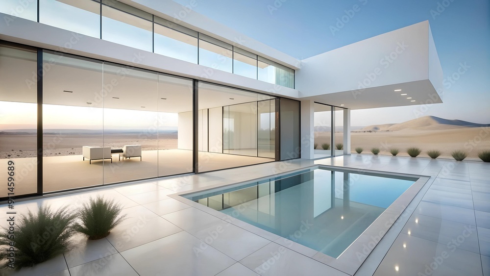 Dubai Desert Oasis: A Minimalist Villa with Expansive Glass Walls AI generated Dubai Desert Oasis: A Minimalist Villa with Expansive Glass Walls AI generated