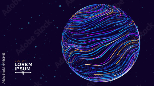 Big Data Blue Futuristic Sphere Globe Connection Networks. Neural Network Communication. Big Data Cyber Space. Hi Tech Business Data Flow Analytics Vector Illustration.