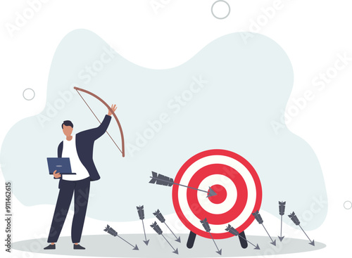 Effectiveness and efficiency to measure success rate, effort or cost to reach goal or target, practice until succeed concept.flat design.illustration with people.