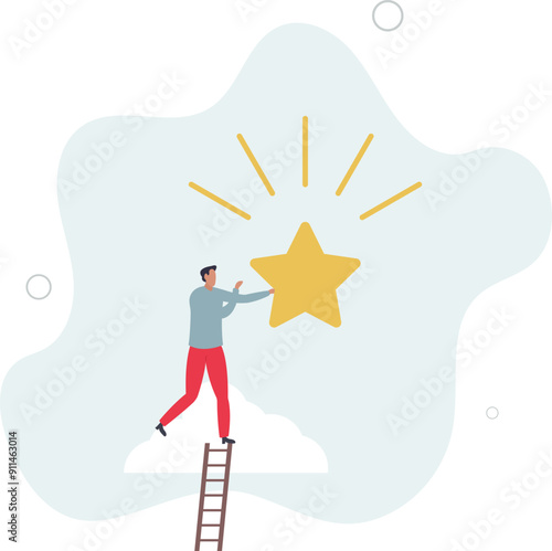 Business champion succeed to get reward, winning star employee, career path or dream job concept.flat design.illustration with people.