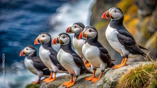 Puffin Panorama: A Coastal Haven of Black and White  AI generated photo