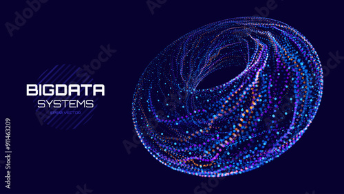 Digital Big Data Flow Vector Background. Big Data Technology Lines. Abstract Science Technology Illustration. Big Data Neural Network Background Concept. AI Visualization Concept. Vector.