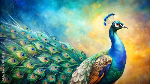 A Symphony of Colors: A Peacock's Majestic Display  generative AI photo