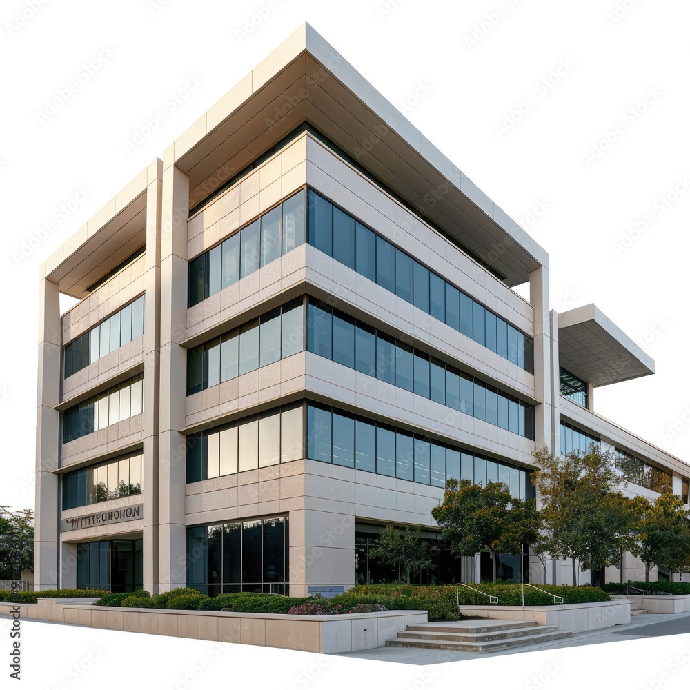 Modern Office Building with Landscaped Entrance Modern Office Building with Landscaped Entrance
