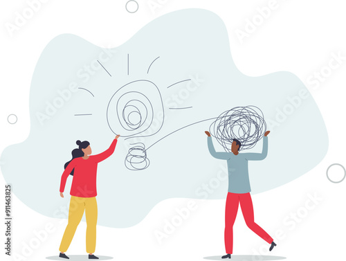 Proactive and reactive thinking, chaos and order theory or simplify idea to solve difficulty problems concept.flat design with people.