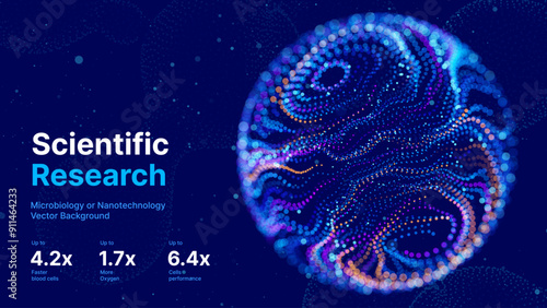 Biology Cell Scientific Medical Research Background. Science Blue Cells Backdrop with Depth of Field Blur Particles Effect. Futuristic Plant Microbiology. Blue Virus Cells Vector Illustration.