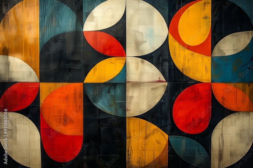 Fototapeta premium Abstract Art with Circles and Squares, Vibrant Colors