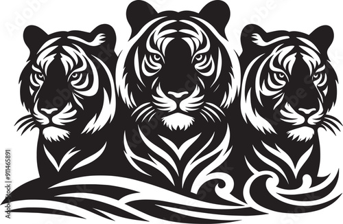 Group of tiger Silhouette isolated on white background Minimalist tiger vector shape icon photo