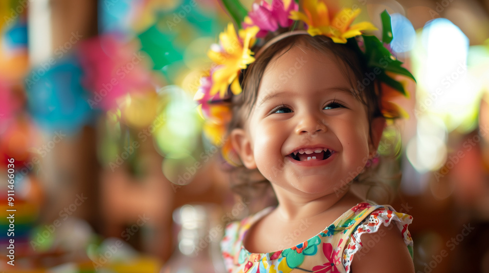 cheerful Latino baby giggling in a festive setting cheerful Latino baby giggling in a festive setting