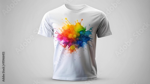 White T-Shirt Mockup with a Splash of Color - A Vibrant Design Concept  AI generated photo