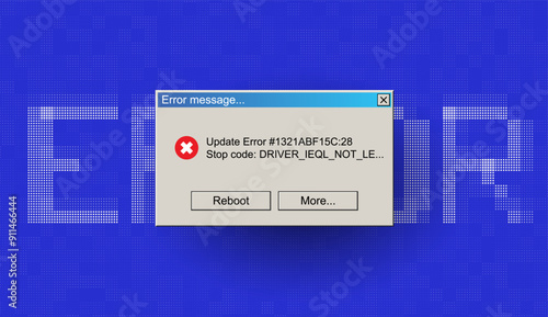 Critical Error Warning Message Window. BSOD Blue Screen of Death Concept. Server Update Error Global Outage. Vintage User Interface Operating System Fail. Vector Illustration.