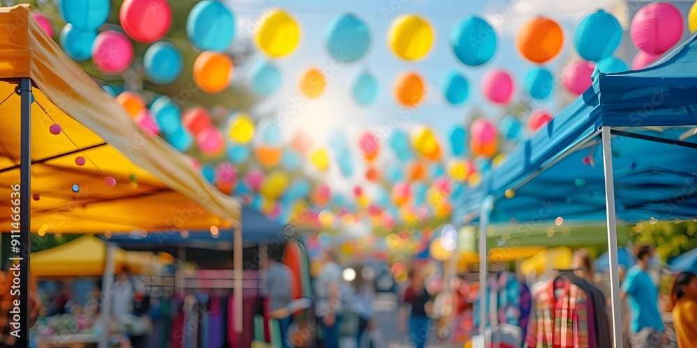 Fototapeta premium Colorful outdoor market with vibrant tents and decorations
